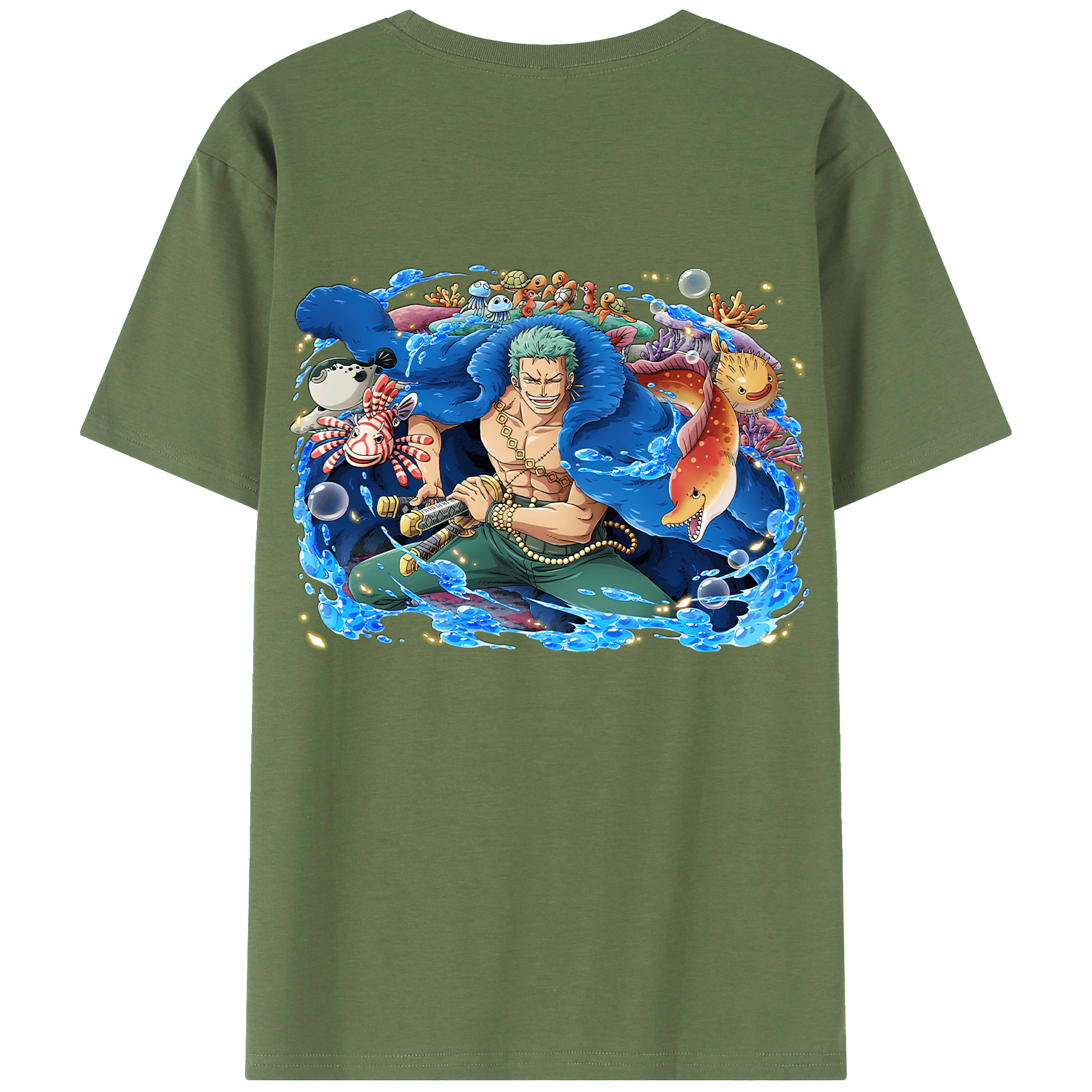 ワンピース ロロノア・ゾロ ONE PIECE Roronoa Zoro 綿100％ メンズ半袖Tシャツ（バックプリント） 通気性